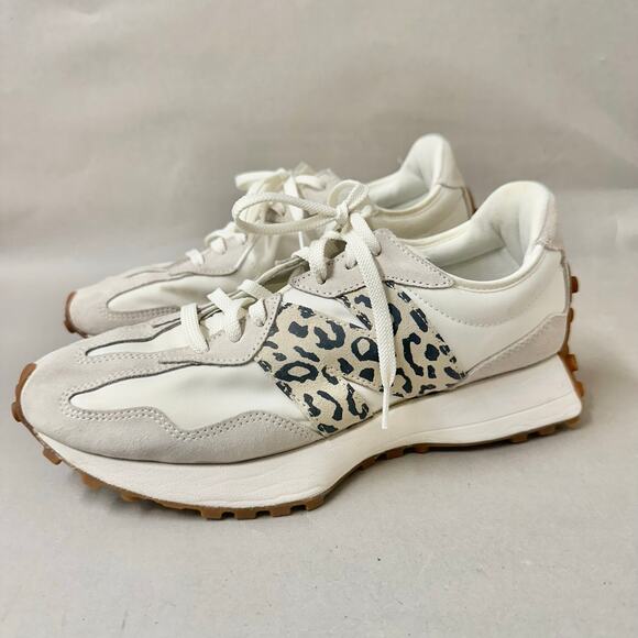 New Balance 327 Off White Moonbeam Leopard Beige Cream Suede Women's Size‎ 9 - Picture 3 of 16